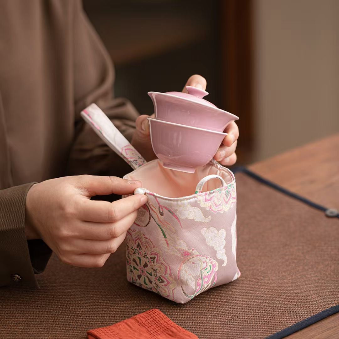 旅行盖碗套组单色釉1盖碗1茶杯1茶巾1布袋全套茶器泡茶方便– ZhaoTea