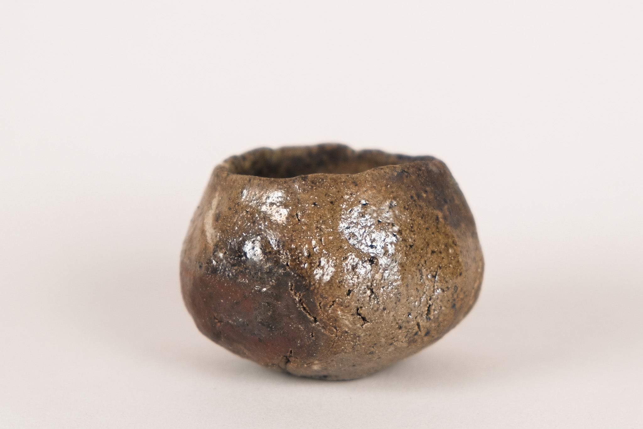 Teacup - Unglazed Wood-fired · Subdued Deep Earth Brown with Natural Grass and Wood Ash Glaze