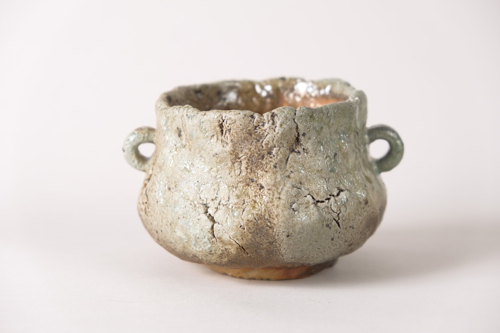 Water basin-Unglazed Wood-fired · Water basin with Ear Handles in Forest Mist Natrual Ash Glaze