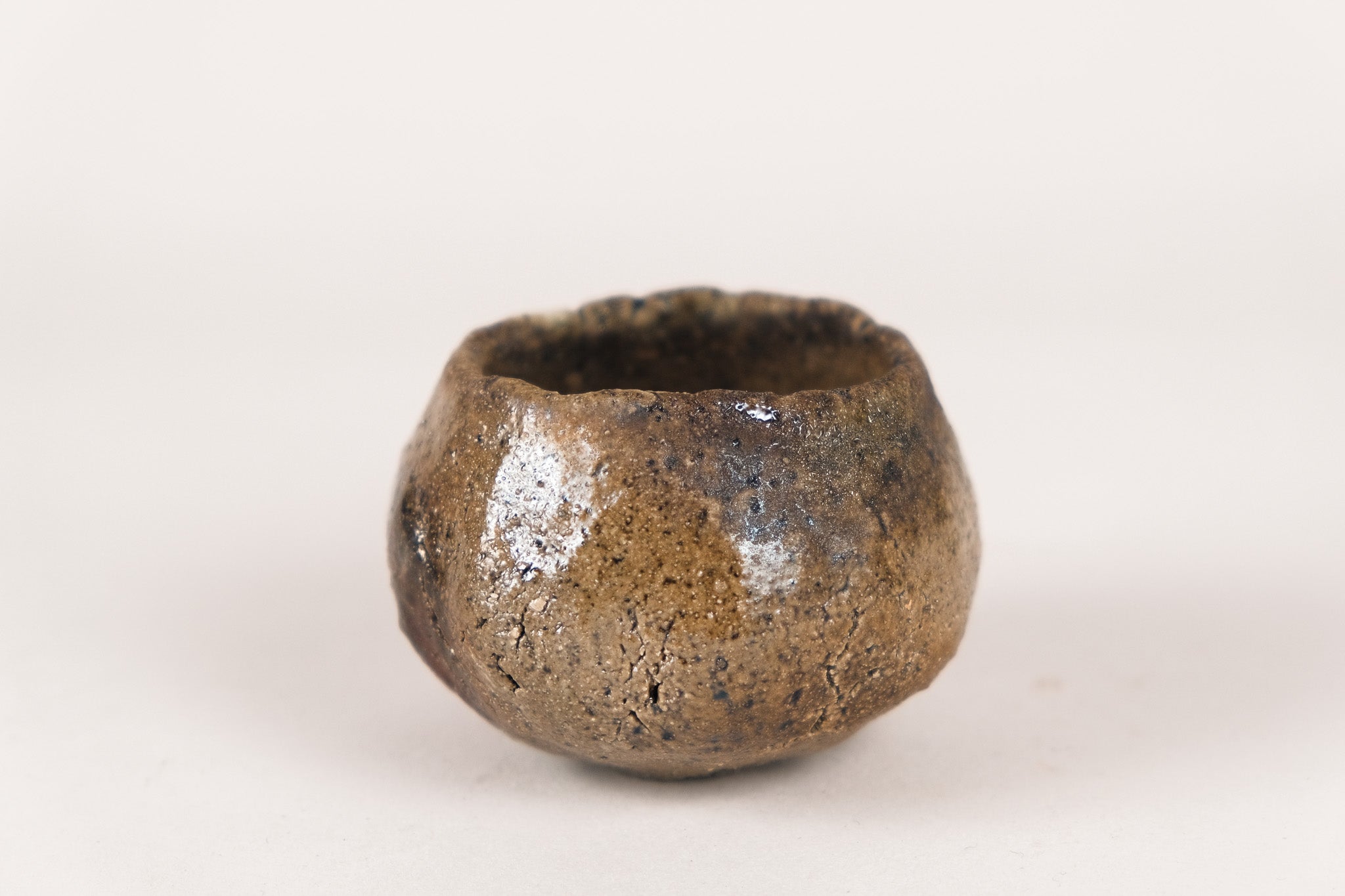 Teacup - Unglazed Wood-fired · Subdued Deep Earth Brown with Natural Grass and Wood Ash Glaze