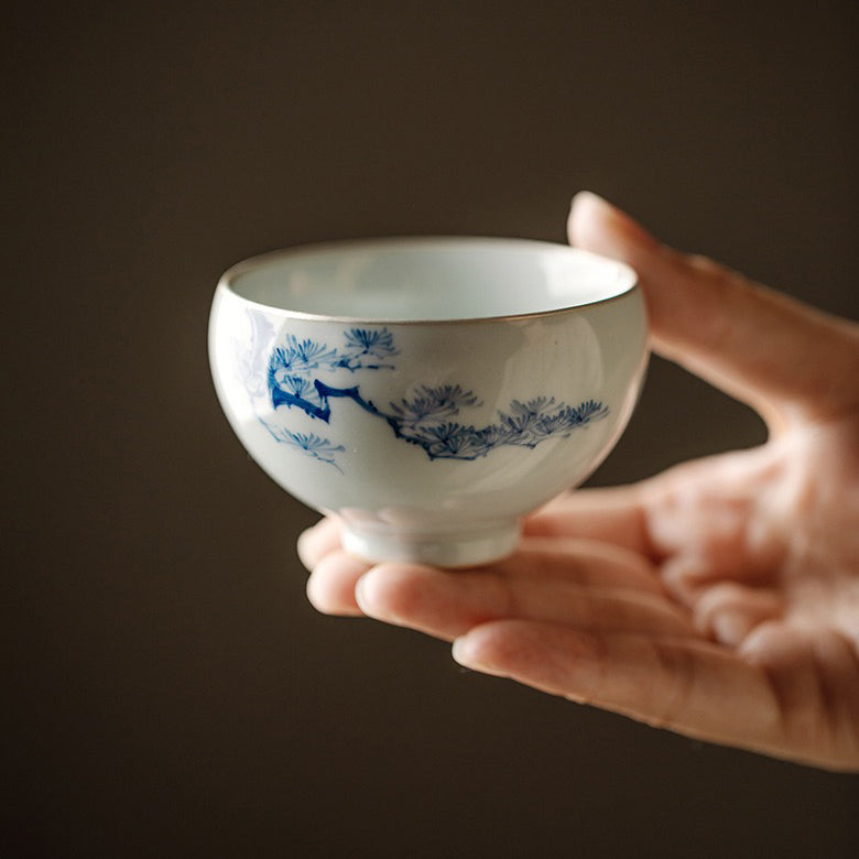 Tea Cup · Hand-Painted Silver Outlined Pine Needle Master Cup