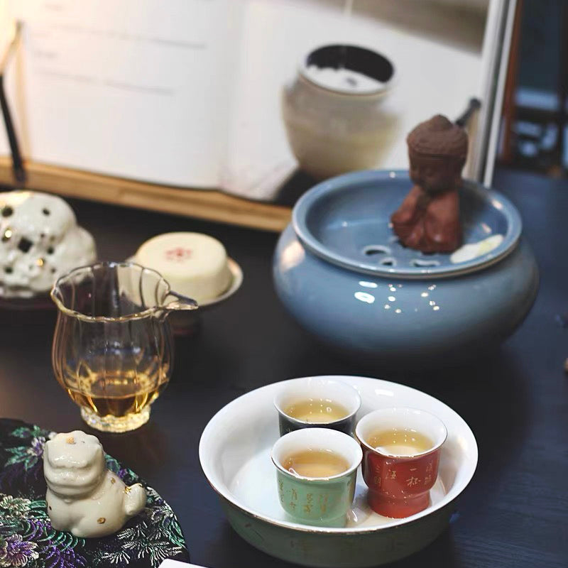 茶盆·紫荆蓝釉茶盆