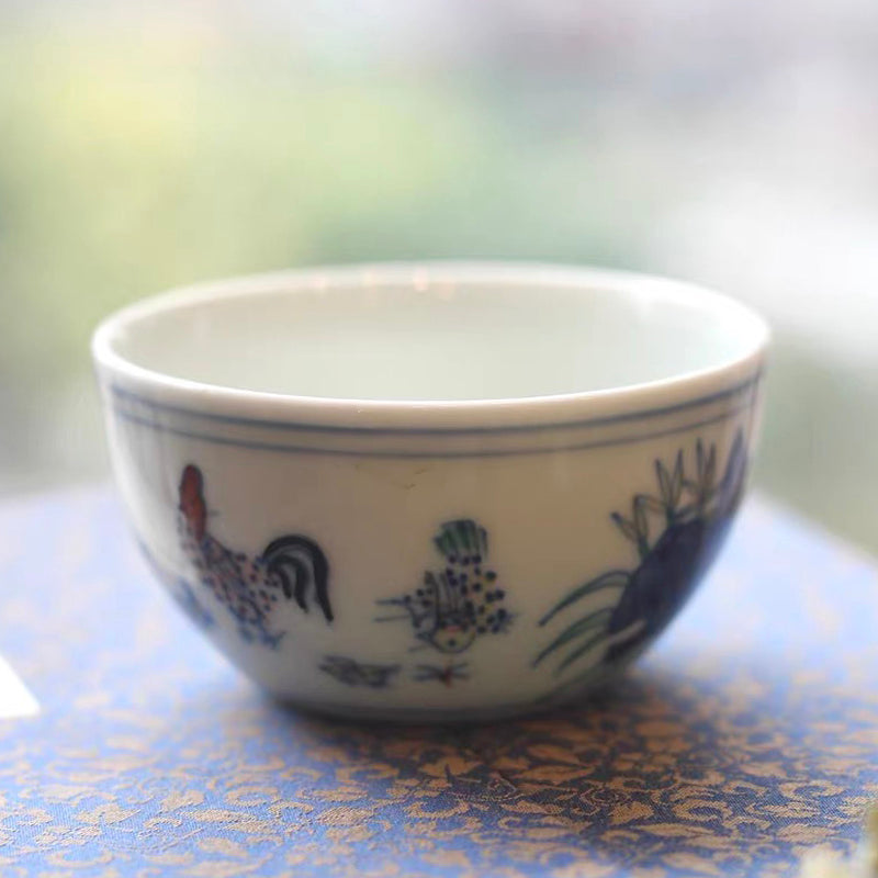 Tea Cup · Antique Chicken Cup with Colorful Glaze