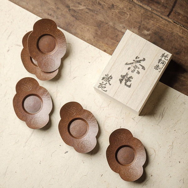 海棠形纯铜茶杯托（5件套) | 赵赵的茶| 邀您共享茶文化– ZhaoTea
