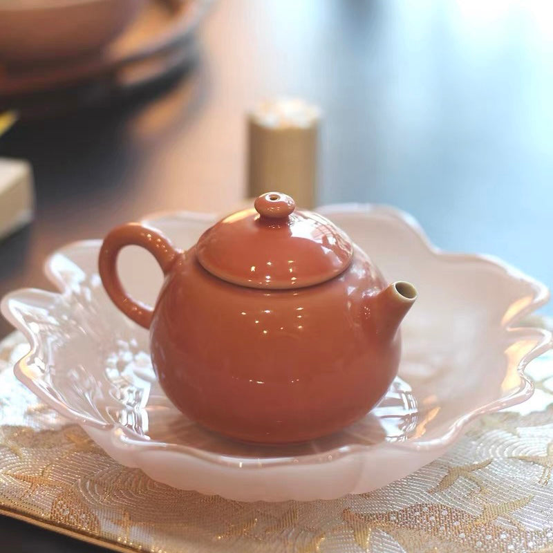 茶壶托·粉晶玻璃莲花茶壶托