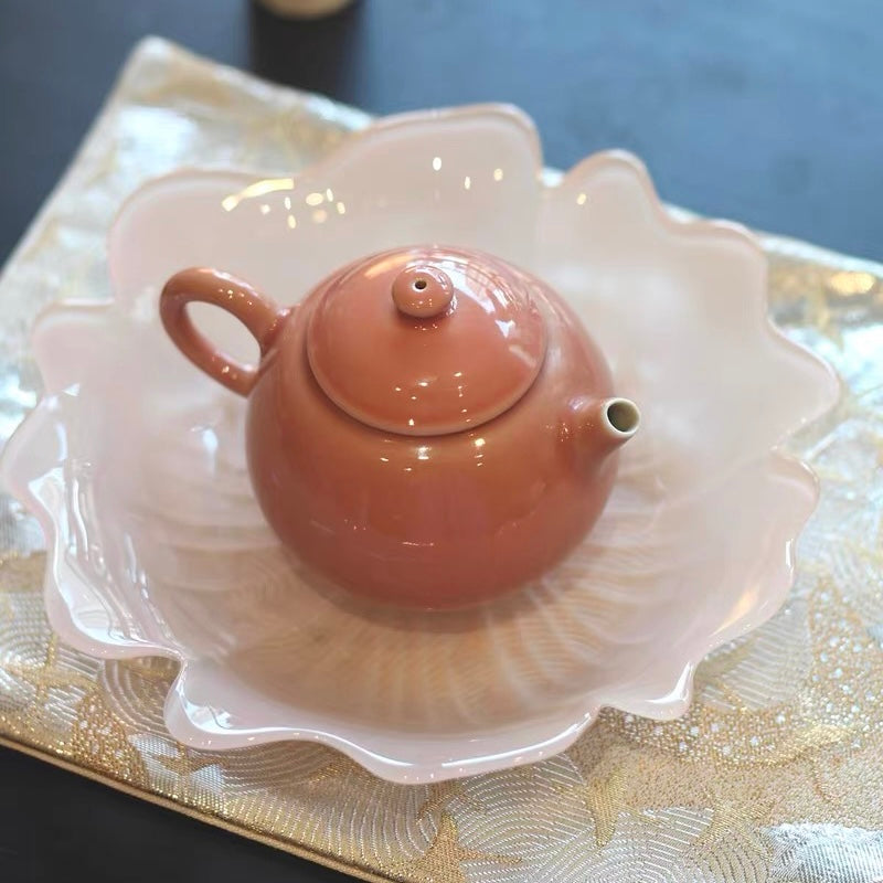 茶壶托·粉晶玻璃莲花茶壶托